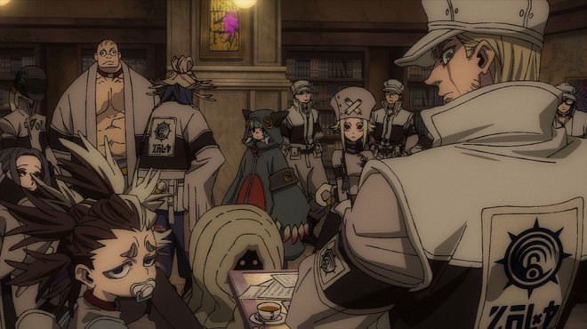 Key visual for Gachiakuta anime featuring Rudo, Enjin, Zanka, and Riyo, illustrated by chief animation director Satoshi Ishino. Premieres July 6 on CBC/TBS Network.